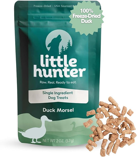 Little Hunter Duck Dog Treats Freeze Dried | Raw Single Ingredient Duck Morsel for Snacks, Training, Dog Food Toppers - All Natural, 2 oz