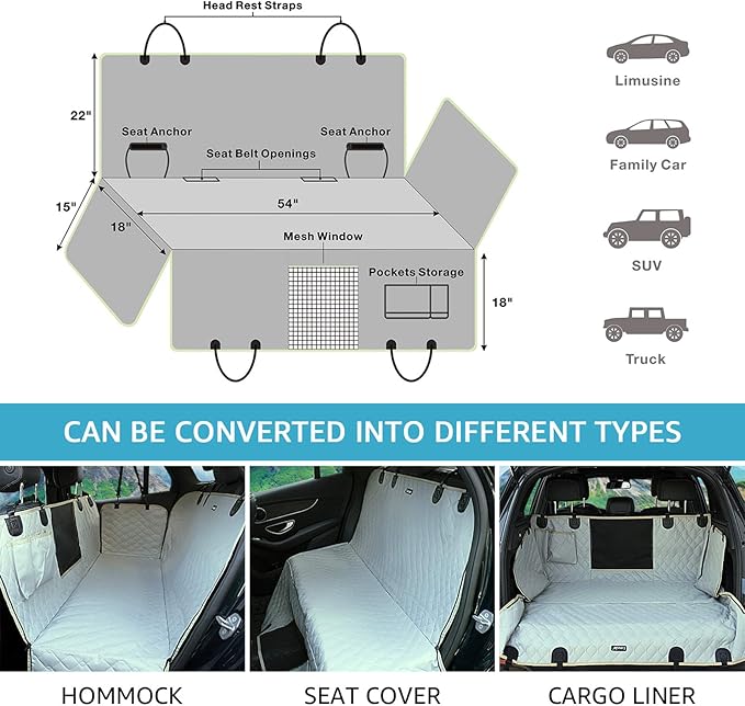 Lassie XL Truck Dog Seat Cover Back Seat with 2 Seat Belts, Dog Car Hammock for Large SUV and Trucks Compatible with F150 F250/Chevrolet Silverado/Ram Pickup/GMC Sierra/Toyota Tundra and Crew Cab