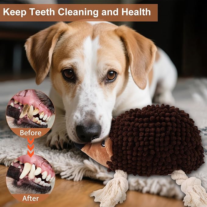 Dog Squeaky Toys for Dogs - Hedgehog Mop Plush Interactive Rope Toy, Durable Chew Toy with Squeaker and Crinkle for Small to Large Dogs, Tug of War Pet Toy for Puppies & Aggressive Chewers