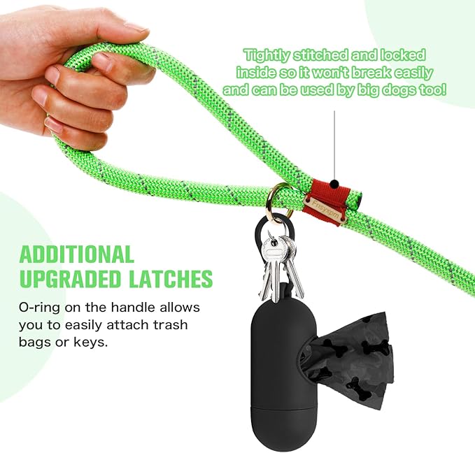 Nylon Rope Dog Leash Reflective, Handmade Braided Strong Dog Lead, Heavy Duty Rope Leash for Medium Large Dogs (5 FT - 3/5" Green)