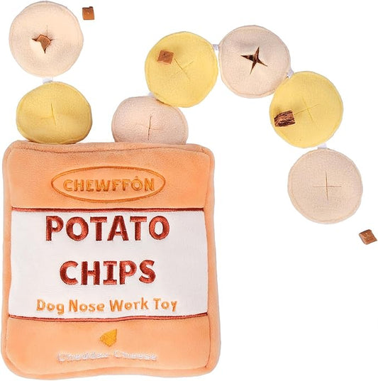 CHEWFFON Dog Enrichment Puzzle Toys, Interactive Snuffle Crinkle Treat Toy for Boredom and Mental Stimulating, Nose Work Potato Chips Dog Toy for Small, Medium and Large Dogs