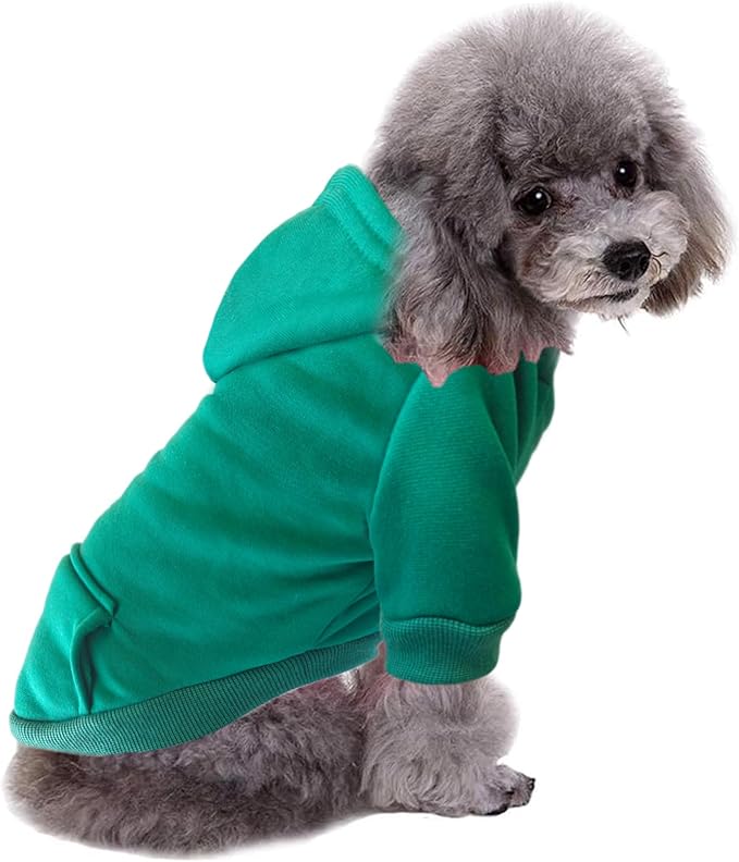Jecikelon Winter Dog Hoodie Sweatshirts with Pockets Warm Dog Clothes for Small Dogs Chihuahua Coat Clothing Puppy Cat Custume (Green, X-Large)