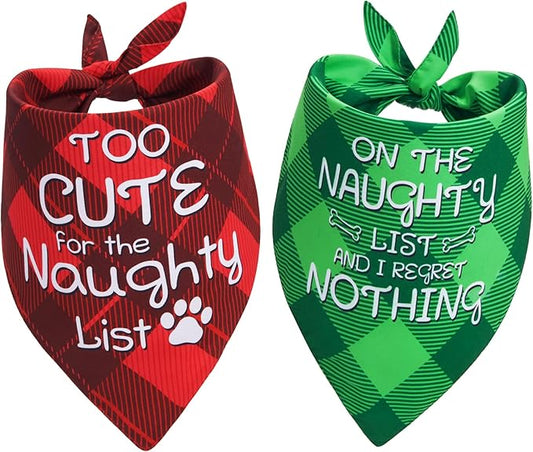 Christmas Dog Bandanas Funny, Dog Christmas Scarf 2 Packs, Pets Festive Plaid Décor for Small Dogs