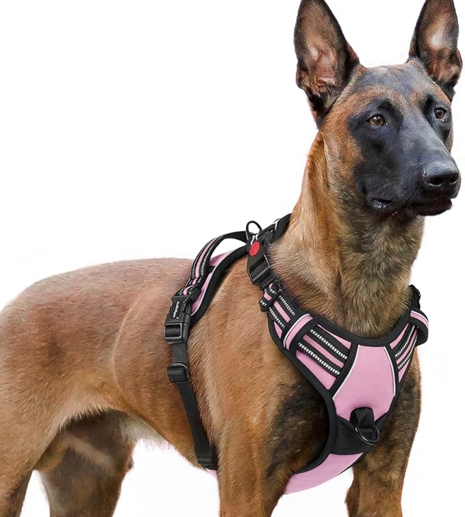rabbitgoo Dog Harness for Large, No Pull Pet Harness with 3 Buckles, Adjustable Soft Padded Vest with Control Handle, Walking Reflective Pet Vest for Extra Large Dogs, Pink, XL