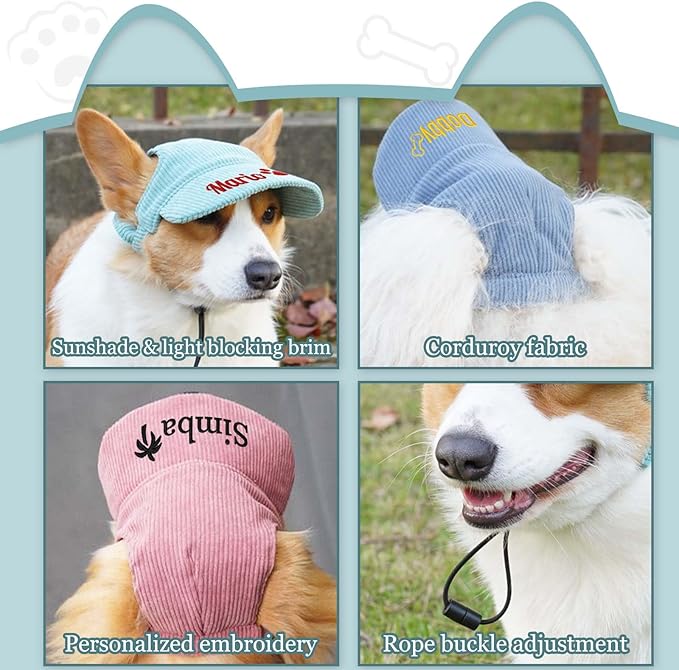 Custom Dog Hat with Embroidered Name Personalized Hats for Dogs Custom Dog Baseball Cap with Ear Holes Small Medium Large Dogs Cat Sun Beach Visor Adjustable Bucket Hats