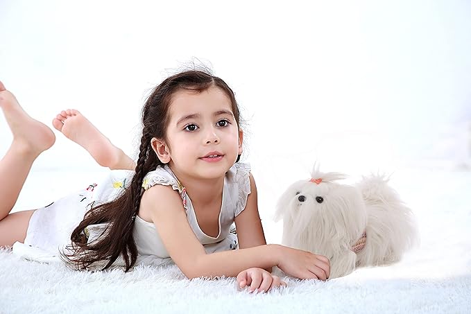 CU-MATE 11 Inch- Shih Tzu Puppy Toys Dog -White Longhaired Pomeranian Plush Stuffed Animal Realistic Dog Plush Toy Pet Present Gift