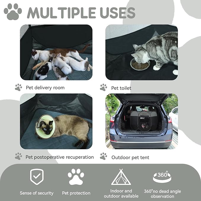 Dog Cat Playpen Indoor Outdoor for Puppy Pet Cat Travel, Dog Enclosure Tent Crates Cage for Recovery After Surgery, Portable Pop Up Dog Kennel with Carrying Case (Dark Grey, Large)