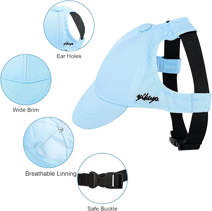 Dogs Baseball Cap Hat Pet Wide Brim Cap Visor Hat Dog Visor Cap Sun Protection Hats Dog Outdoor Breathable Sun Protection Cap with Ear Holes and Adjustable Chin Strap for Dog Doggy Visor Cap Hat Blue