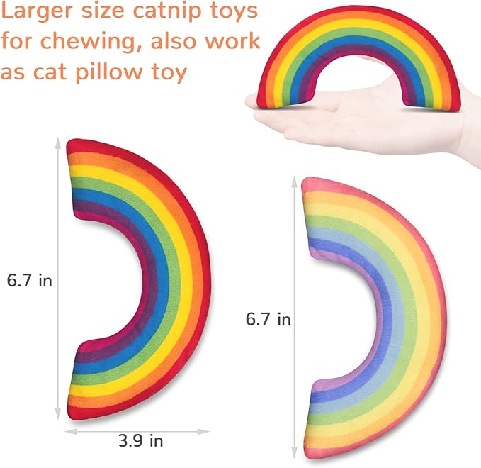 Cat Toys Rainbow Kicker, Stuffed Catnip Toys Pillow for Indoor Kitten Kitty, Interactive Cat Nip Chew Teeth Cleaning Toy for All Pet Breed 2 Pack