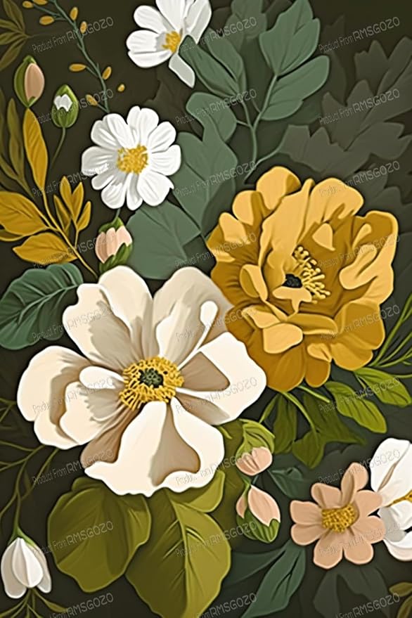 1000 Pieces RMSGOZO Cartoon Yellow & White Flowers Jigsaw Puzzles for Adults - Retro Puzzles, for Family Parent-Child Interaction & Gifts