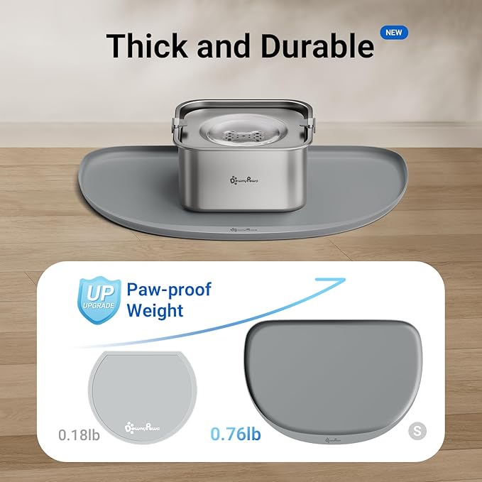 DownyPaws Cat Food Mats for Floors Waterproof, BPA Free Silicone Pet Feeding Mat, Non-Slip Pet Food Mat with High Raised Edge, Cat Placemat for Messy Drinkers, 18"×12.5", Gray