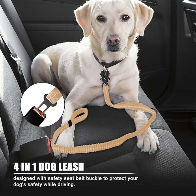 Heavy Duty Tactical Dog Leash, 4-6FT Shock Absorbing Tactical Leash with 2 Padded Handles, Metal Carabiner Clip,Car Seatbelt, Reflective Heavy Duty Leashes for Medium Large Dogs (Brown)