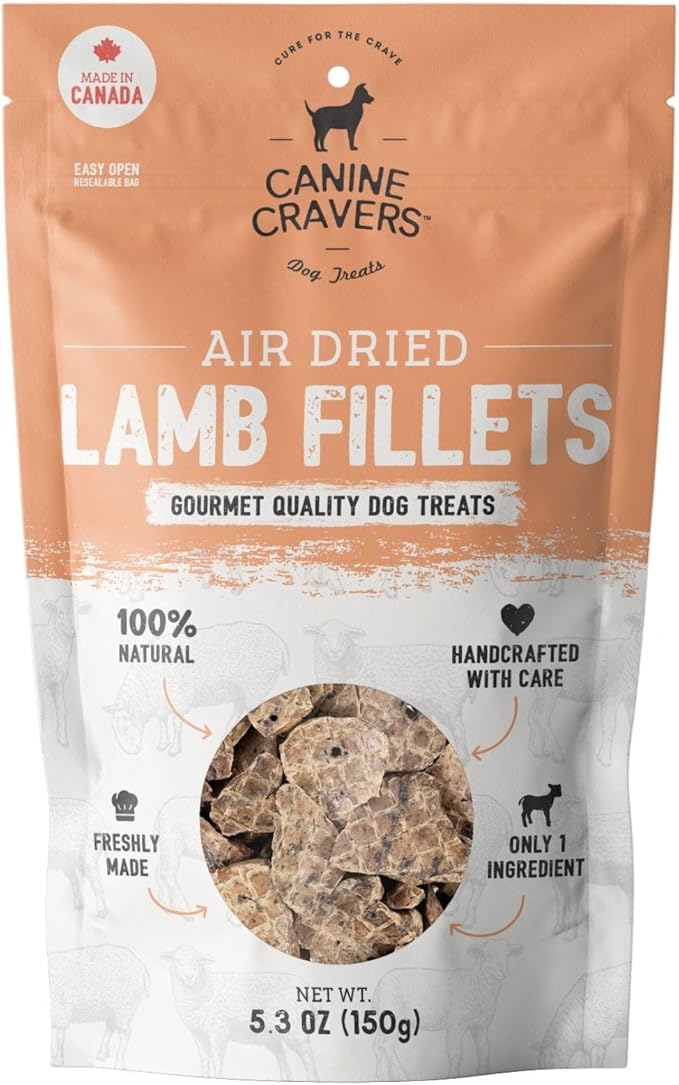 Canine Cravers Single Ingredient Dog Treats – Premium Lamb Fillets - Human Grade Air Dried Hypoallergenic Pet Food – Grain, Gluten, and Soy Free – 100% All Natural – 5.3 oz