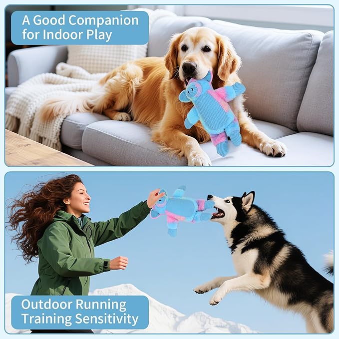 Dog Toys Plush, Squeaky Stuffed Dog Toy, Rainbow Pig Dog Toys for Small Medium Breeds, Soft Dog Plush Toy, Puppy Teething Dog Toy, Interactive Dogs Toy for Indoor Dogs(Blue)