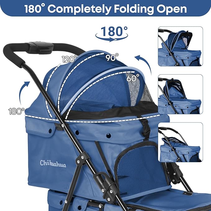 Double Pet Stroller for Dogs and Cats,Cat Strollers for 2 Cats,Double Dog Stroller for 2 Small Medium Dogs,4 Lockable Wheels/Lightweight/Folding,Navy Blue