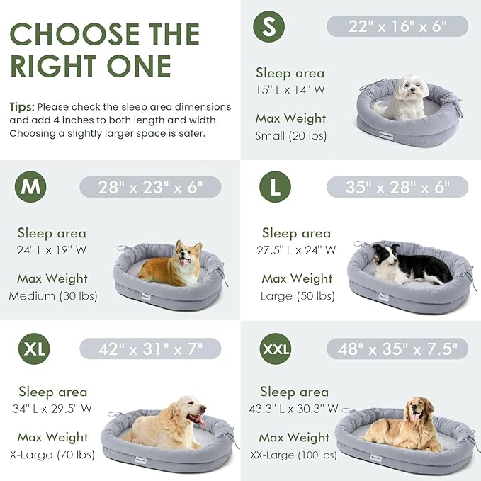 Orthopedic Dog Bed for Large Dogs, Pet Sofa Bed with Egg Crate Foam, 4-Sided Bolster, Removable Washable Cover & Anti-Slip Bottom, X-Large Calliste Green