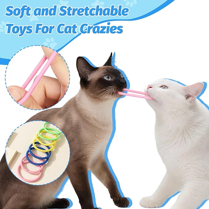 Cat Toys 24 PCS, Rubber Cat Chew Toy, Interactive Cat Toys to Kill Time, Colorful Bracelets Bands for Cat