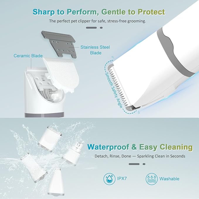 4 in 1 Dog Clippers Grooming Kit with LED Screen, Cordless Quiet Paw Trimmer & Nail Grinder, Rechargeable Waterproof Feet Ear Body Hair Shaver for Cats Dogs Pet Supplies, Pure White