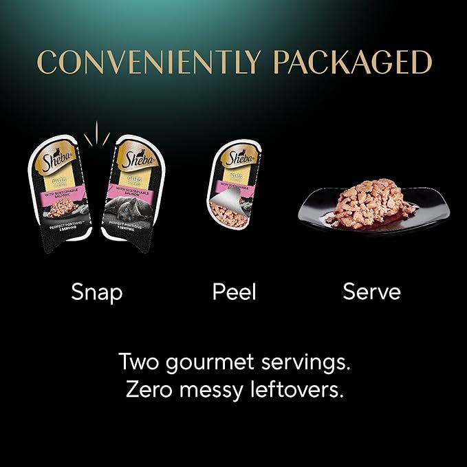 Sheba Perfect Portions Wet Cat Food Cuts in Gravy, with Sustainable Salmon, Tender Trout Entree, and with Sustainable Tuna, 2.6 oz. Twin-Pack Trays (24 Count, 48 Servings)