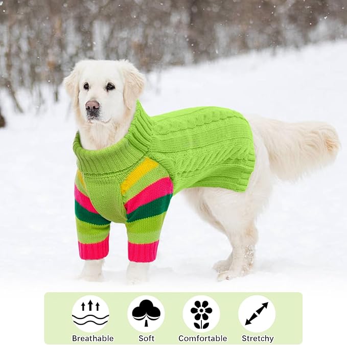 Dog Cold Sweater, Dog Sweaters Winter for Medium Dogs Girl Male, Turtleneck Warm Dogs Sweater Long Sleeve, Stretchy Christmas Doggie Sweaters Outdoor, Pet Knitwear Frenchie, Schnauzer(Green M)