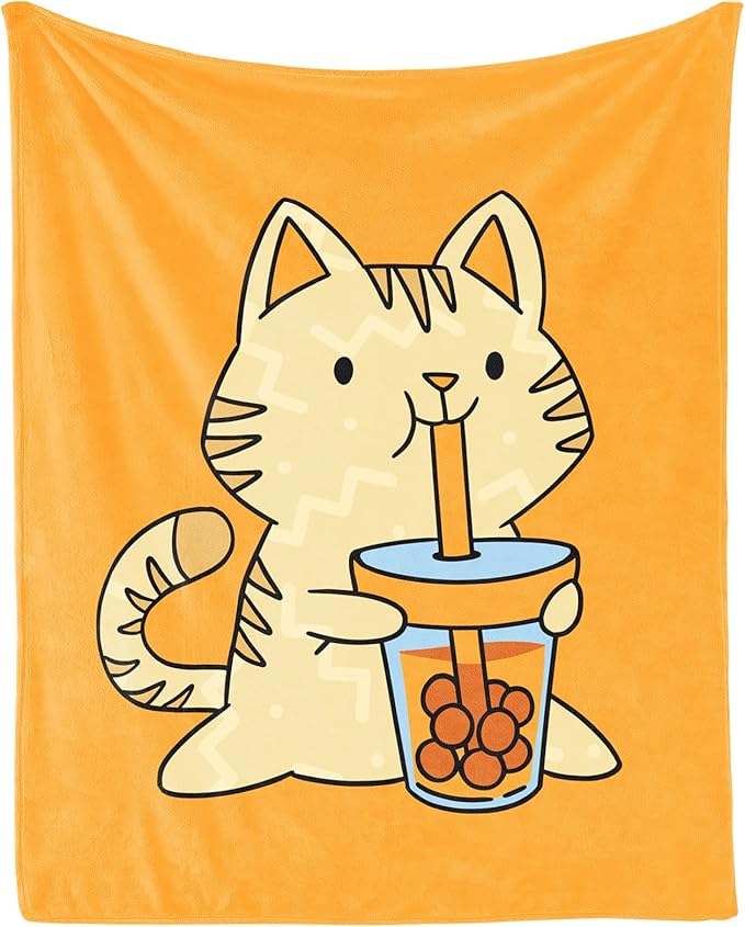 Cat Blanket Gifts - 30"x40" Cute Throw Blanket for Adults Kids - Orange Soft Plush Throws for Bed, Couch & Travel