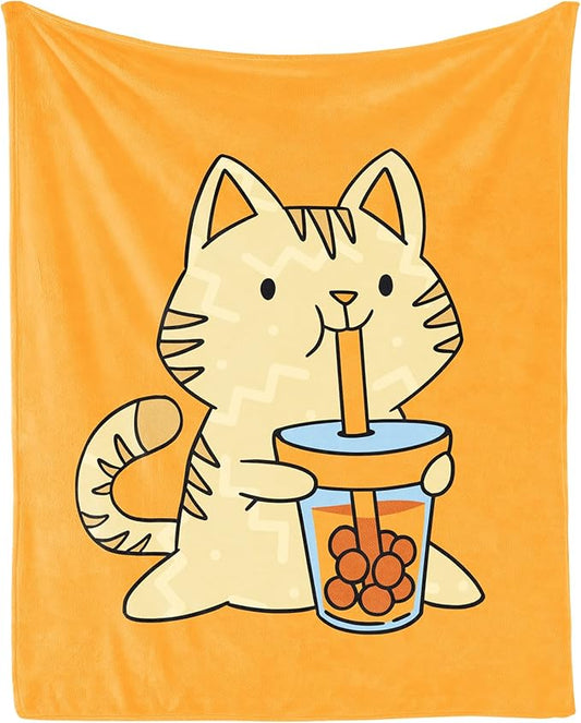 Cat Blanket Gifts - 60"x80" Cute Throw Blanket for Adults Kids - Orange Soft Plush Throws for Bed, Couch & Travel