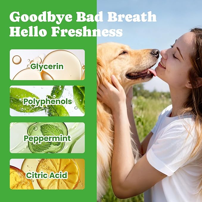 Dog Breath Freshener – Enzymatic Dog Dental Water Additive for Teeth Claning – Freshens Breath & Reduces Tartar – Easy Mouthwash Cleaner for Teeth & Gums – No Brushing Needed, Uncented, 16oz
