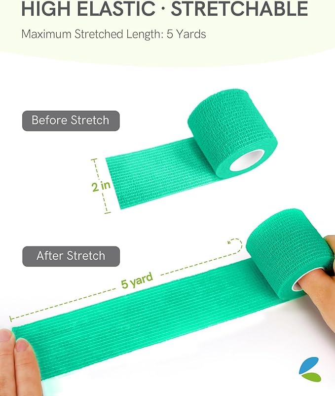 FriCARE Self Adhesive Bandage Wrap, Medical Tape in First Aid Kit, Cohesive Bandages for Wounds Sport Vet, 2 Inches X 5 Yards 6 Rolls, Teal