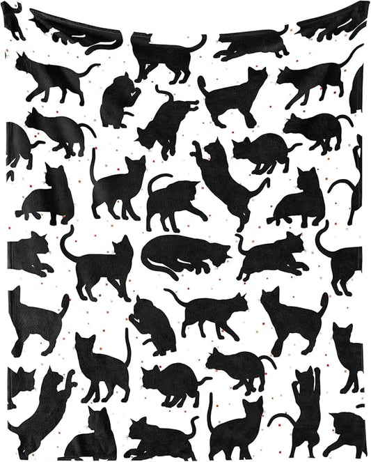 Cat Blanket Gifts - 60"x80" Cute Throw Blanket for Adults Kids - Black Soft Plush Throws for Bed, Couch & Travel