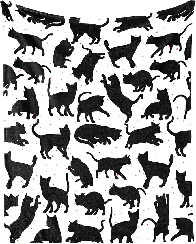 Cat Blanket Gifts - 40"x50" Cute Throw Blanket for Adults Kids - Black Soft Plush Throws for Bed, Couch & Travel
