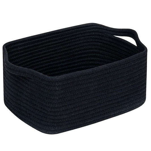 CubesLand Cube Storage Organizer Basket Bin, Rectangular Cotton Rope Basket, 14x10x7.08Inches, Black