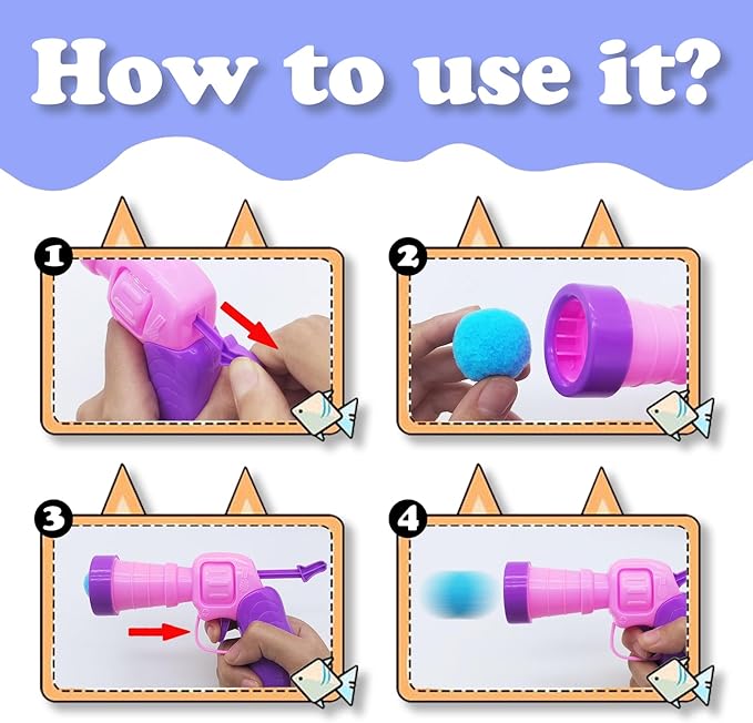 Andiker Cat Toy Balls Set, 30pcs Plush Cat Pom Pom Balls&a Plastic Launcher Set for Kitten Catch&Fetch Interactive Cat Toy with Colorful&Soft Cat Balls for Indoor Cats to Keep Fit (Pink 100balls)