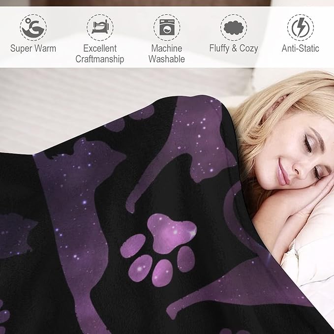 Cat Blanket Gifts - 50"x60" Cute Throw Blanket for Adults Kids - Black Soft Plush Throws for Bed, Couch & Travel