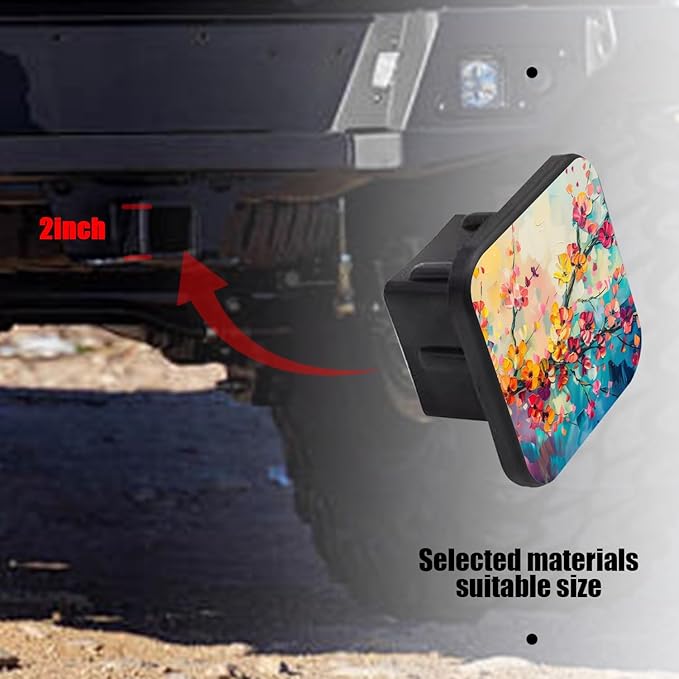 Hitch Cover Fits for 2-Inch Hitch,Blooming Plum Blossom Tree Branch with Colorful Petals Rubber Trailer Hitch Cover Tube Plug Insert,Car Exterior Accessories, Receiver Tube Hitch Plug