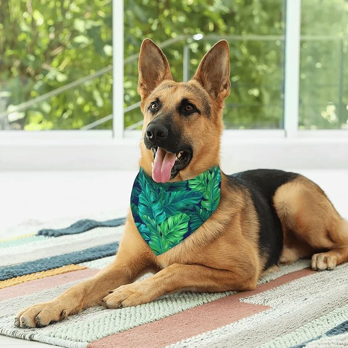 Tropical Hawaiian Leaves Turquoise Leaf Summer Dog Bandana Scarf Triangle Bibs Pet Accessories Cat Kerchief