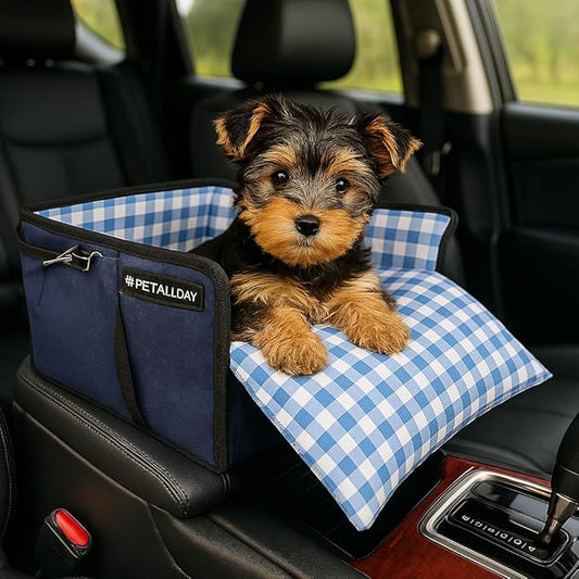 Center Console Dog Car Seat for Small Dogs Cats (Under 11 lbs) - Dog Booster Seat with Built-in Leash