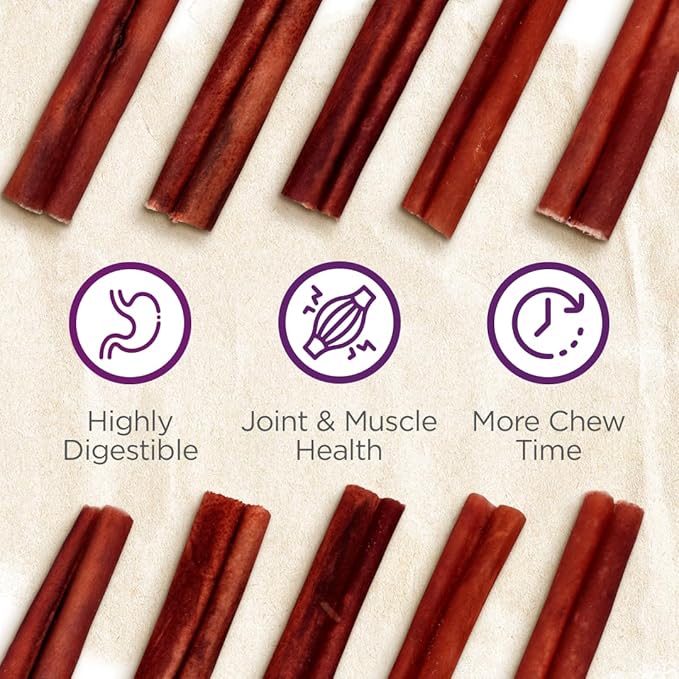 Natural Farm Odor-Free Super Collagen Dog Chews (12-Inch, 12-Pack) The First Ever Real Bull Sticks Alternative: 100% Natural Angus Hide Collagen Treats - More Protein, More Chew Time for All Dogs