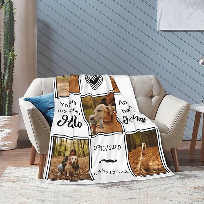 Funnylife Personalized Dog Memorial Gifts Custom Pet Memorial Blankets with Photos and Name, Dog Passed Away Sympathy Gifts 30" x 40"