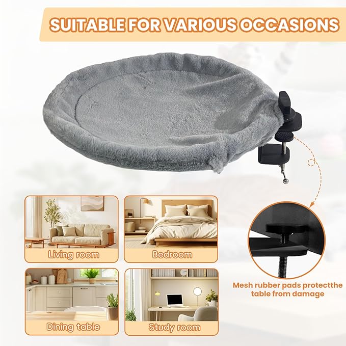 Cat Desk Bed - 360-Degree Rotation Cat Desk Hammock & Space-Saving Semi-Circular Cats Bed, Soft Faux Rabbit Fur Material, Suitable for Various Desktops, Diameter 42cm (X-Large)