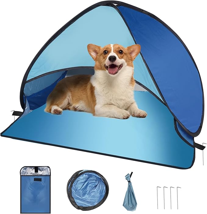 Dog Beach Tent for Pet Shade Pop Up Portable Mini Head Sun Shelters Canopy for Camping Outdoor Hiking Picnic Windproof Waterproof with Tent Nails Phone Stand for Puppy Cat Small Animals(Blue)