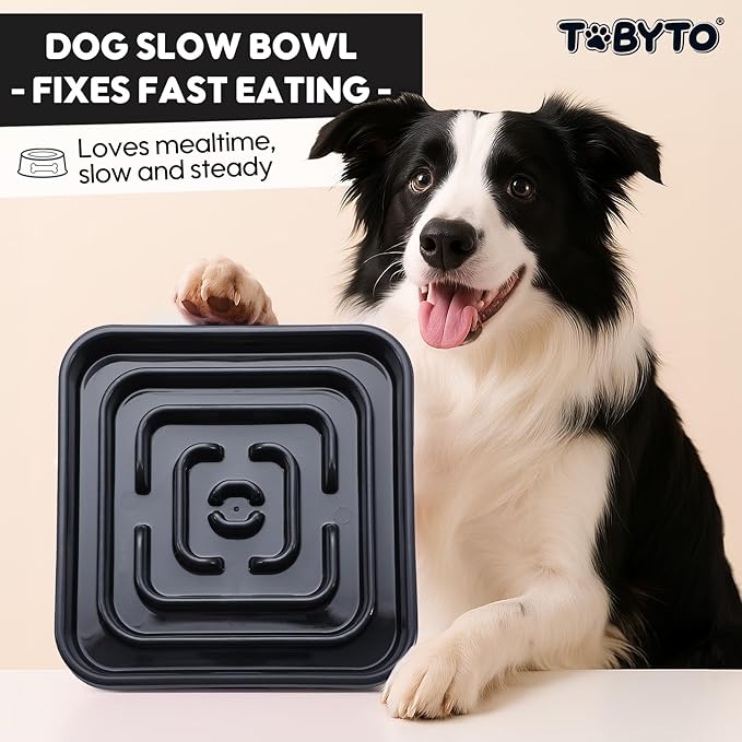 TOBYTO Slow Feeder Dog Bowls for Large Medium Breed, Anti-Choking Pet Slow Feeding Food Bowl, Non Slip Maze Puzzle Dog Feeder Bowl Prevent Bloating,Black