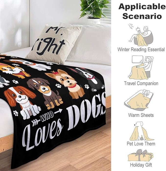 Dog Blanket Puppy Plush Gifts Just A Girl Who Loves Dog Blankets Ultra Soft Cozy Flannel Throw Blankets Bedding for Kids Girls Adults Women Gifts 50"x40"