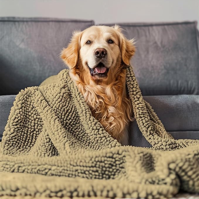 Muddy Mat® Dog Blanket - Chenille Water Absorption Blanket for Bed & Couch Cover for Dogs Washable, Anti-Slip Soft and Durable Furniture Protector for Dogs - Beige 30"x70"