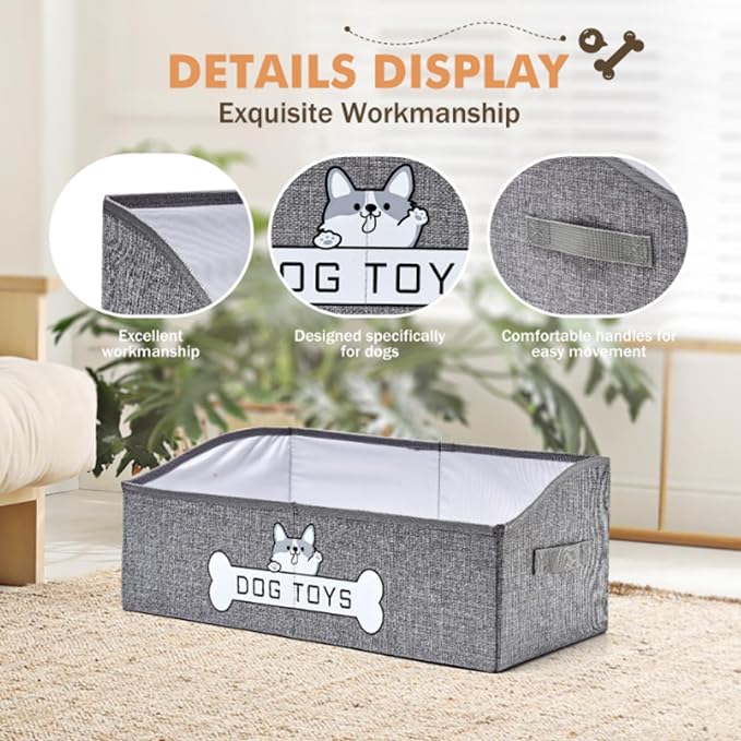 Dog Toy Basket, Specially Designed for Dog Toy Storage, Collapsible Dog Toy Box with Handle，Perfect for Storing Pet Toys and Accessories - Grey