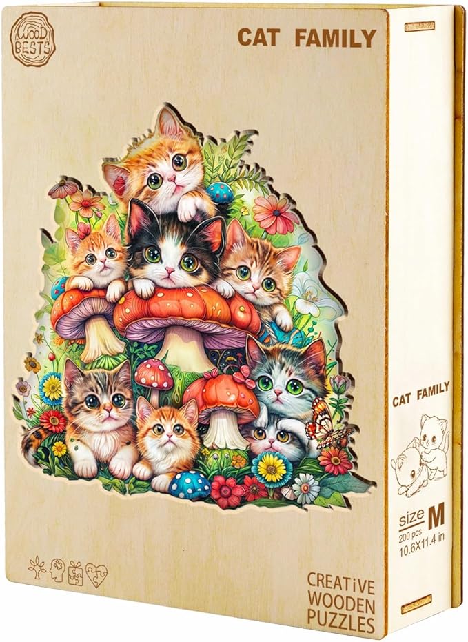 KAAYEE Wooden Puzzles for Adults, Cat Family-1 270 Piece Unique Animal Shape Puzzle, Cat Wood Puzzle for Adults, Creative Gifts for Friends/Family, Home Decor(13.4 * 12.9in)