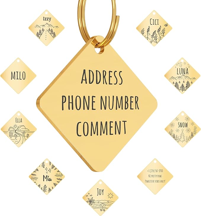 PawFurEver Dog Tags Personalized with Breed Design - Custom Dog Tags for Pets - Dog ID Tags Personalized for Pets - Stainless Steel Dog Collar Tag - Pet Name Tags for Dogs (Diamond, Gold)