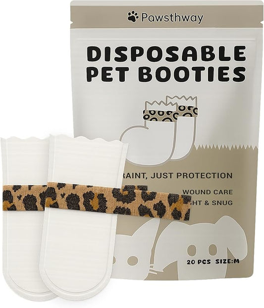 Disposable Dog Booties for Dogs & Cats, Waterproof & Breathable Paw Protectors with Integrated Medical-Grade Self-Adhesive Bandage – Easy On/Off, Prevent Licking & Wound Recovery, 20 Pack (Middle)