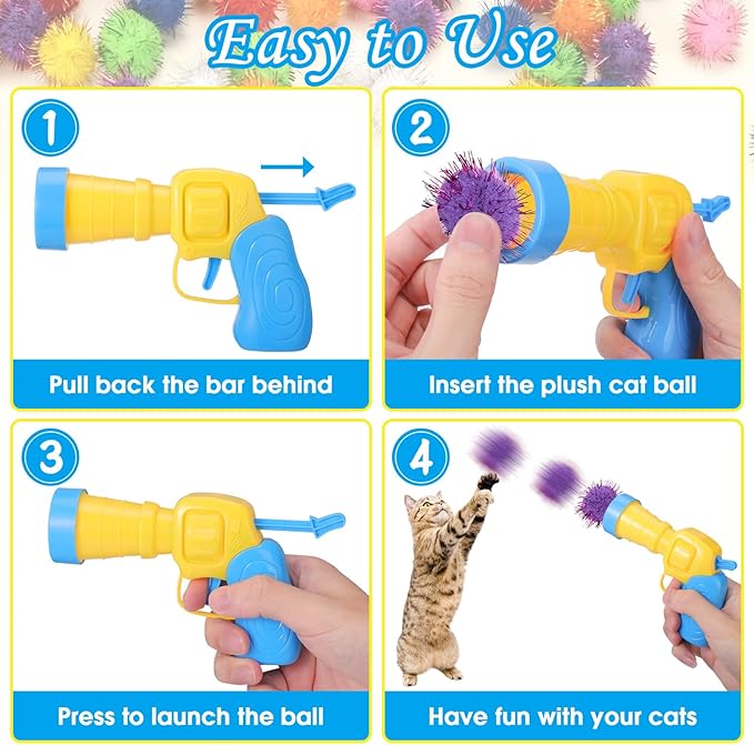 219PCS Cat Ball Pit with Balls, Interactive Toy for Indoor Bored Cats with Ball Launcher, Jingle Balls, Crinkle Balls, Springs, Pom Pom Balls, Cat Enrichment Toys, Kitten Toys for Self Playing
