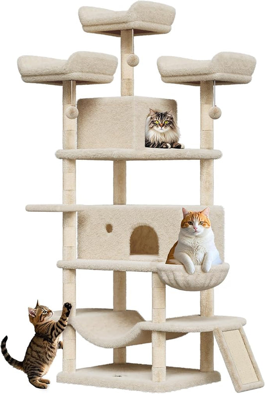 68.5 Inch Tall Cat Tree Tower, Heavy Duty Multi-Level Cat Tower with Scratching Posts, Condo, Plush Perches, Hammocks, Basket & Dangling Balls, Cat Furniture for Indoor Cats