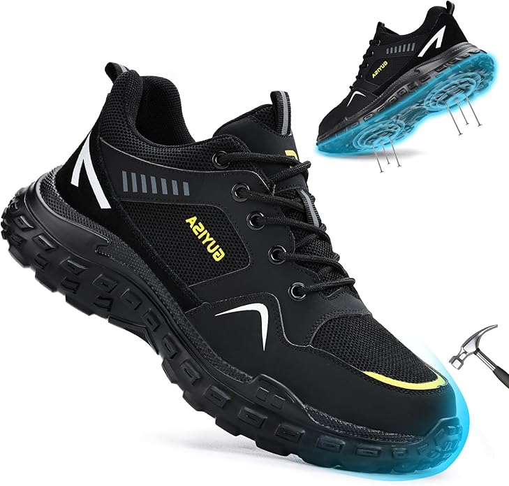 Steel Toe Boots for Men Indestructible Steel Toe Shoes Breathable High Top Work Boots for Men Lightweight Safety Shoes Non Slip Work Shoes Industry Construction Safety Boots